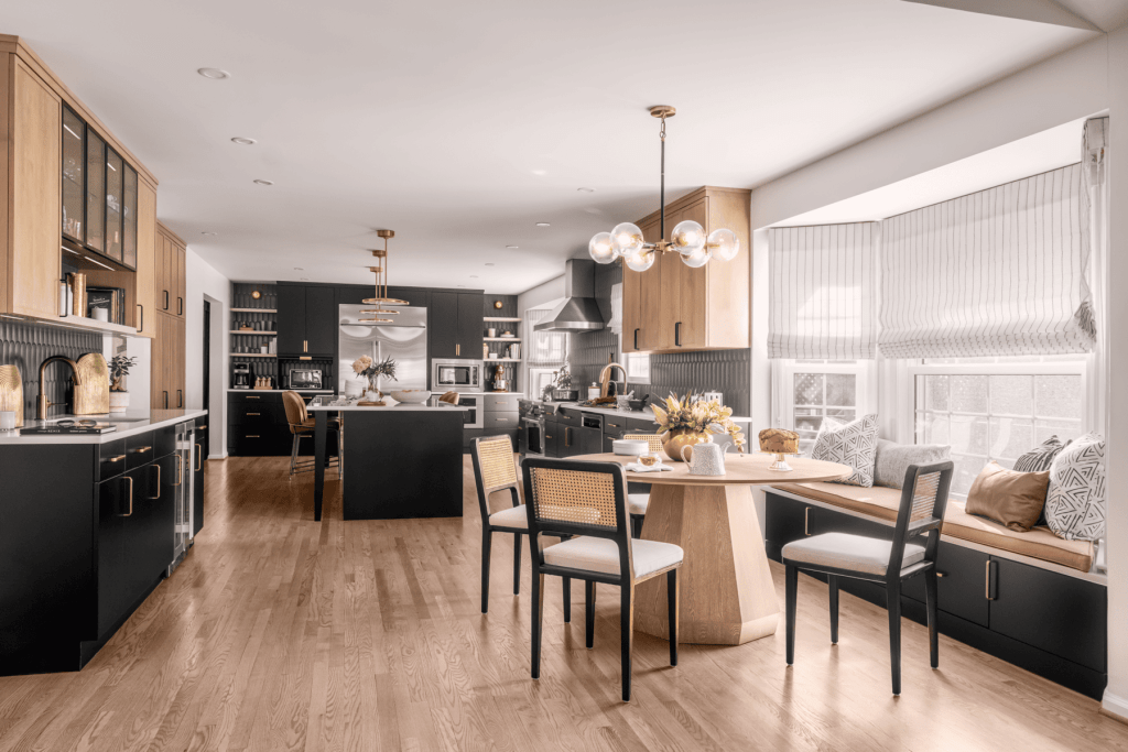 Bright and spacious kitchen and dining space featuring contemporary design and large windows for amp.